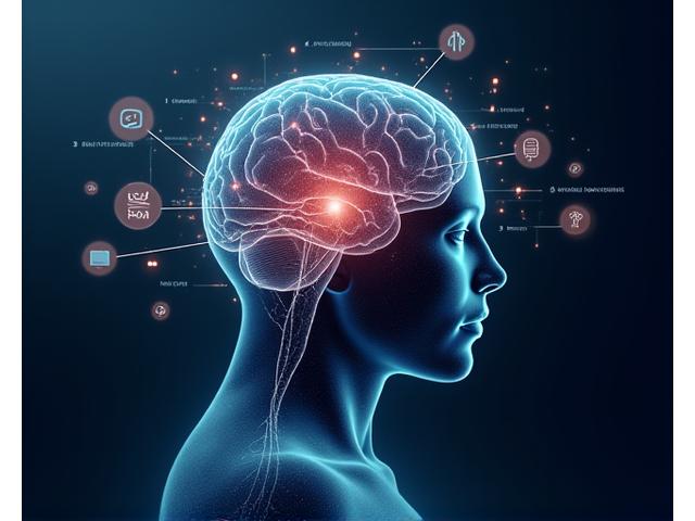 Illustration of integrated devices and a human brain icon, symbolizing the synergy between technology and human health insights.