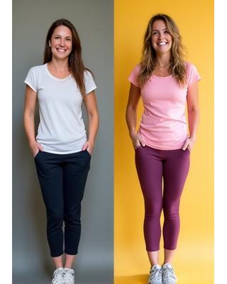 Before and after of Sarah, 48, showing weight loss and increased vitality