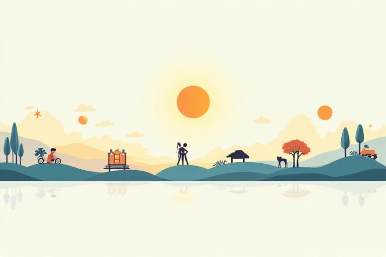 Illustration of a person aligning activities (eating, exercise, light exposure) with the sun's cycle, representing circadian rhythm optimization.