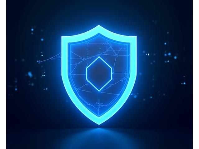 Digital shield icon representing data security and privacy over a background of abstract data streams