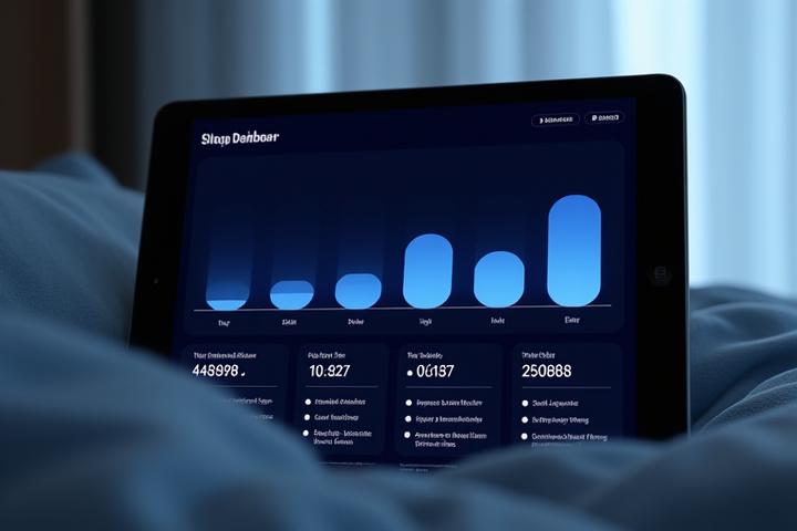 User interface dashboard displaying sleep stages, total sleep, and personalized recommendations for a user